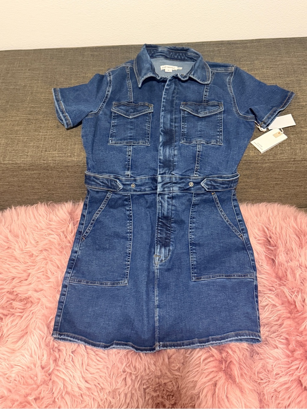 Good American Blue Denim Short-Sleeve Shirt Dress - Fit for Success